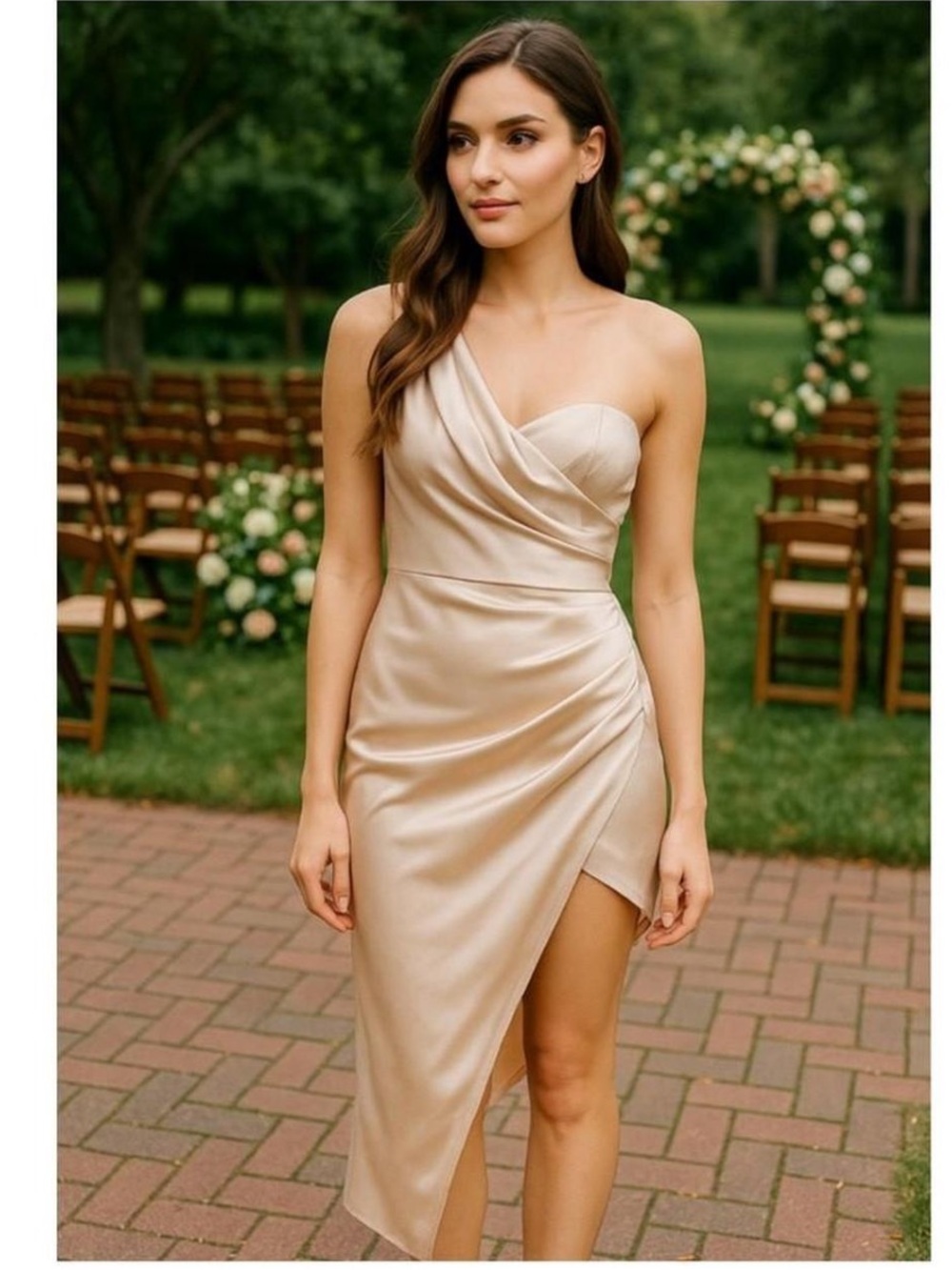 Lavish Alice Champagne One Shoulder Asymmetrical Dress